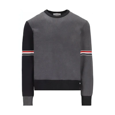THOM BROWNE SS23 Colorblock Stripe Crewneck Sweater Grey MKA326-FY3007-982