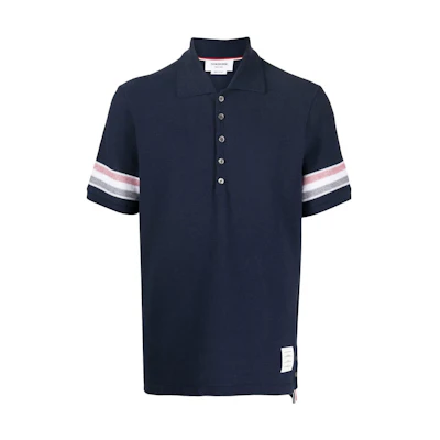 Thom Browne SS23 Colorblock Striped Polo Shirt Blue Summer Edition. MJP169A-J0046-415