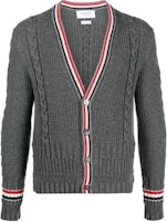 THOM BROWNE SS23 Gray Striped V-Neck Mohair Knit Cardigan Sweater MKC454A-Y1024-035 THOM BROWNE SS23 Gray Striped V-Neck Mohair Knit Cardigan Sweater MKC454A-Y1024-035