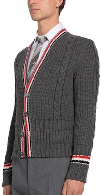 톰 브라운 SS23 그레이 스트라이프 V넥 모헤어 니트 가디건 스웨터 MKC454A-Y1024-035 Purchase 톰 브라운 SS23 그레이 스트라이프 V넥 모헤어 니트 가디건 스웨터 MKC454A-Y1024-035