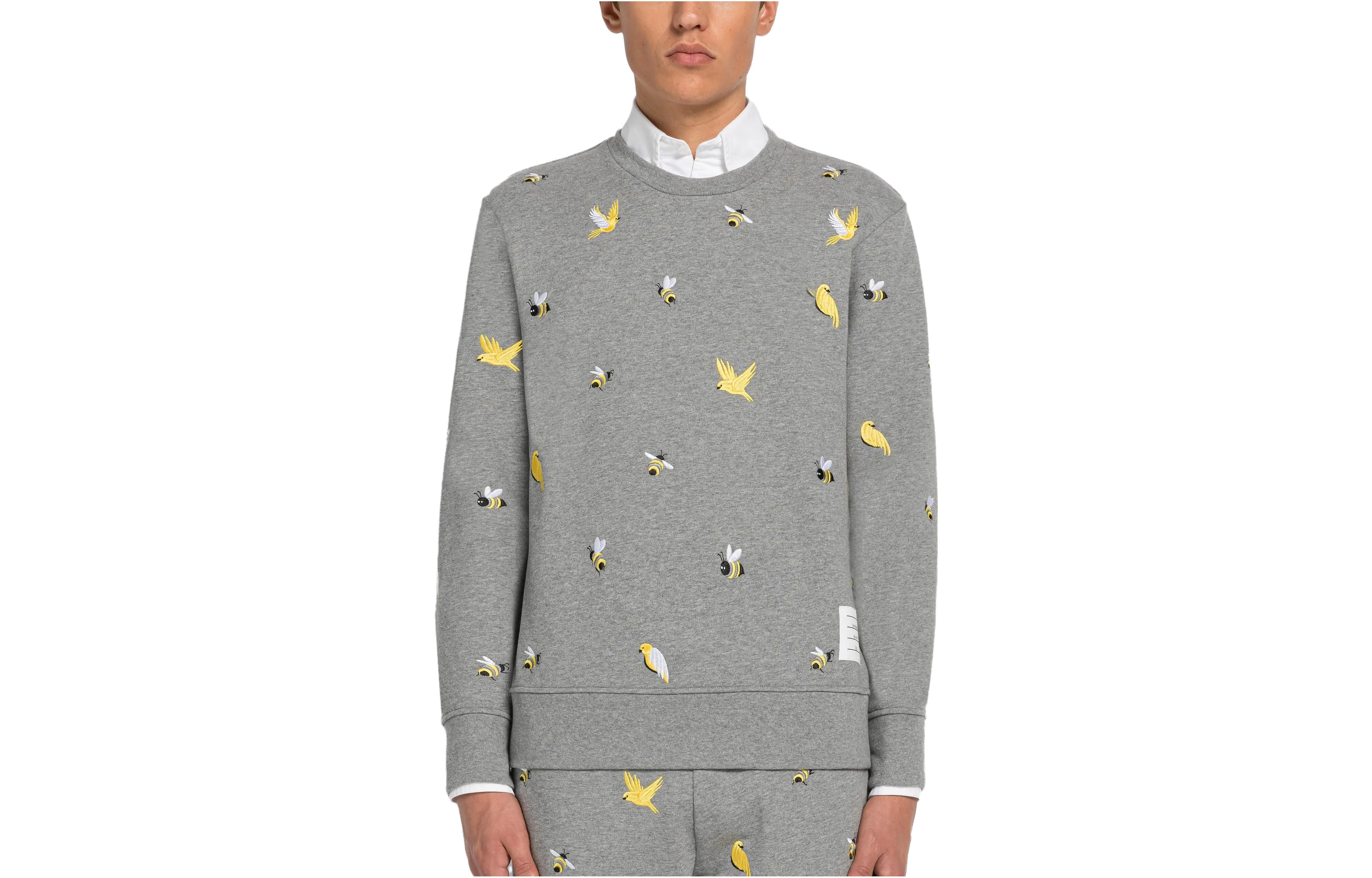 THOM BROWNE SS23  Grey Bird Embroidered Crewneck Sweatshirt. MJT367E-06931-035