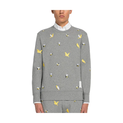 THOM BROWNE SS23 Grey Bird Embroidered Crewneck Sweatshirt. MJT367E-06931-035