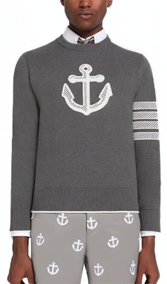 THOM BROWNE SS23 Sweater Abu Grey Four-Bar Anchor Jacquard Crewneck. MKA458A-Y3006-035 Buy THOM BROWNE SS23 Sweater Abu Grey Four-Bar Anchor Jacquard Crewneck. MKA458A-Y3006-035