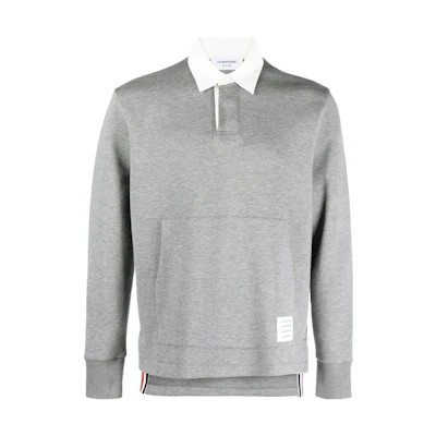 THOM BROWNE SS23 Grey Long Sleeve Polo Shirt. MJP174A-J0059-035