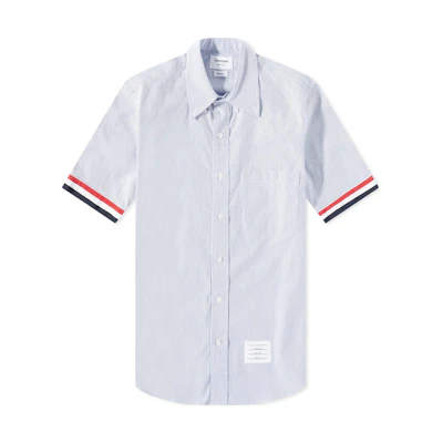 THOM BROWNE SS23 Grey Pinstripe Short-Sleeve Shirt MWS252A-06272-035