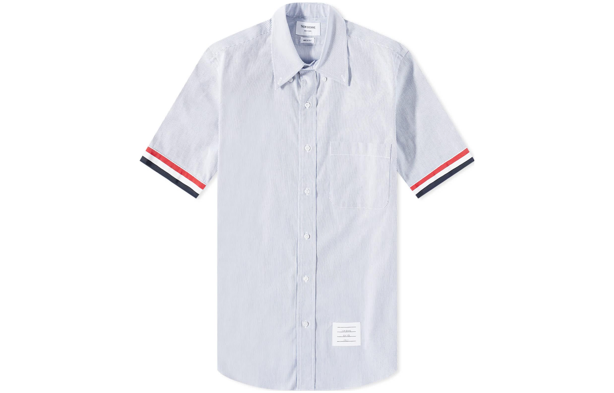 Order THOM BROWNE SS23 Camisa Gris de Rayas Verticales Manga Corta. MWS252A-06272-035