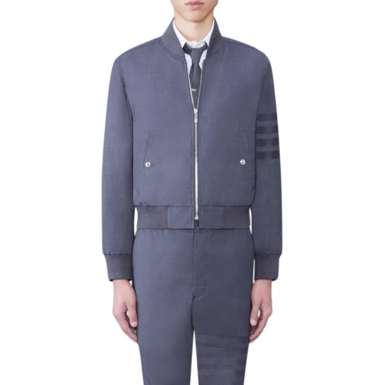 THOM BROWNE SS23  Grey Solid Four-Stripe Casual Jacket Spring Collection. MJO030A-06146-025