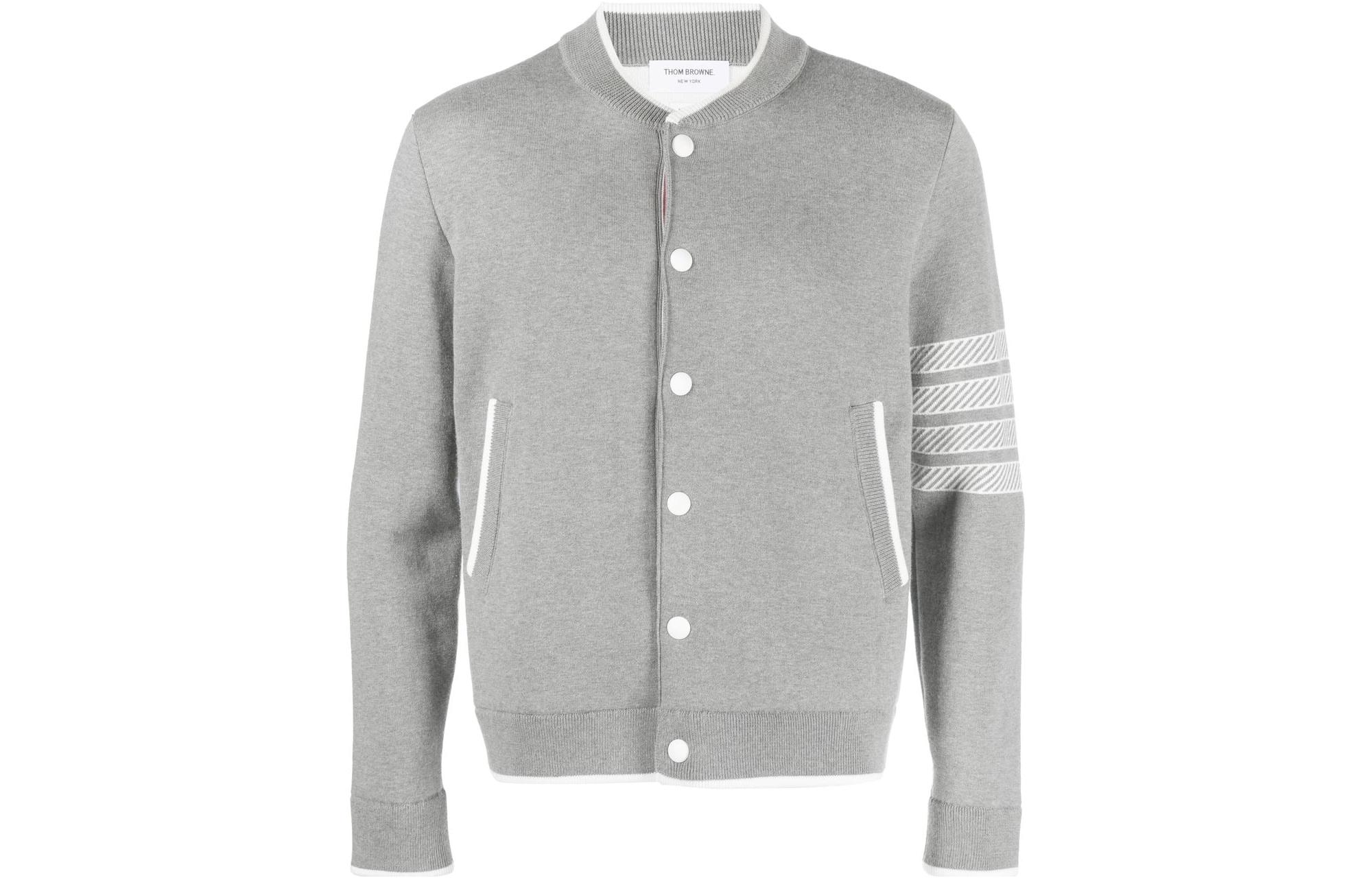 Thom Browne SS23  Grey Striped Button-Up Long Sleeve Bomber Jacket MKJ100A-Y3006-055