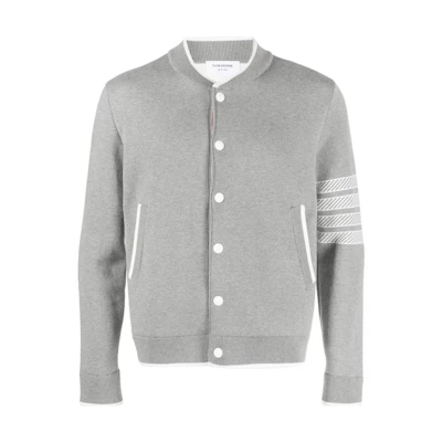 Thom Browne SS23 Grey Striped Button-Up Long Sleeve Bomber Jacket MKJ100A-Y3006-055