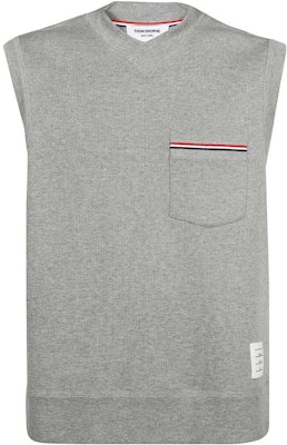 THOM BROWNE SS23 Grey Striped V-Neck Sleeveless Pullover Vest. MJV004A-J0029-055 Buy THOM BROWNE SS23 Grey Striped V-Neck Sleeveless Pullover Vest. MJV004A-J0029-055