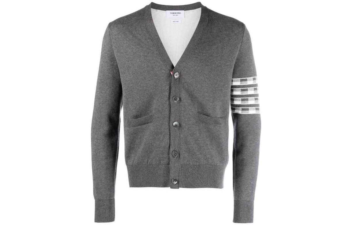 Thom Browne SS23  Grey V-Neck Four-Bar Wool Cardigan Sweater. MKC469AY3006035 圖 2