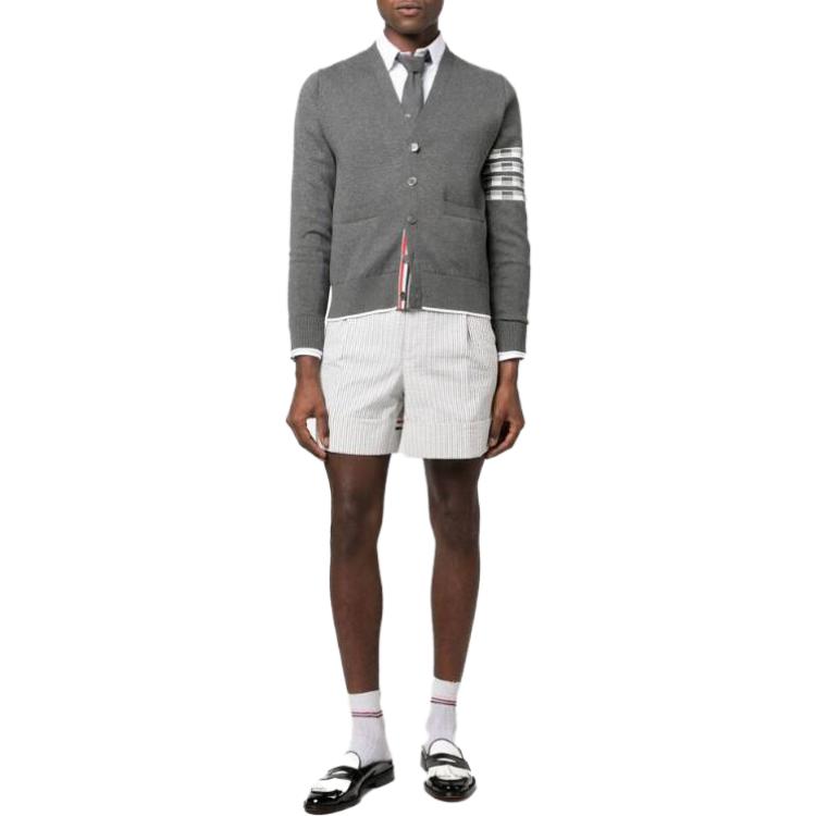 Thom Browne SS23  Grey V-Neck Four-Bar Wool Cardigan Sweater. MKC469AY3006035 圖 4