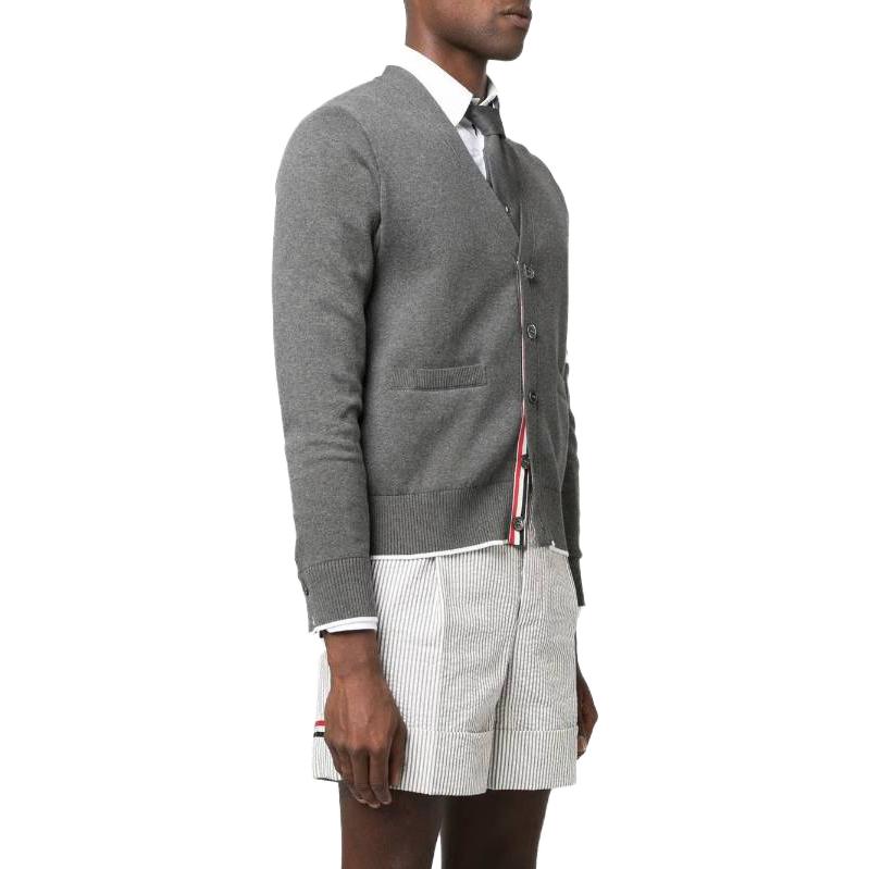Thom Browne SS23  Grey V-Neck Four-Bar Wool Cardigan Sweater. MKC469AY3006035 圖 6
