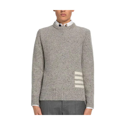Thom Browne SS23 Grey Wool Crewneck Sweater with Four-Bar Stripes. MKA448A-Y1032-055