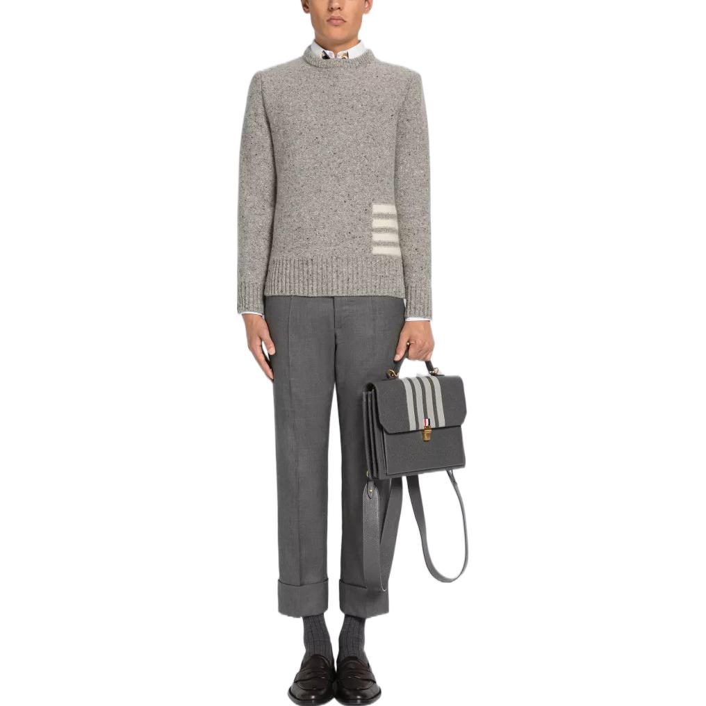 Shop 톰 브라운 SS23 그레이 울 크루넥 스웨터 포바 스트라이프. MKA448A-Y1032-055