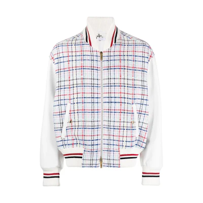 THOM BROWNE SS23 Multicolor Plaid Knit Zip Jacket MJO198X-F0259-996