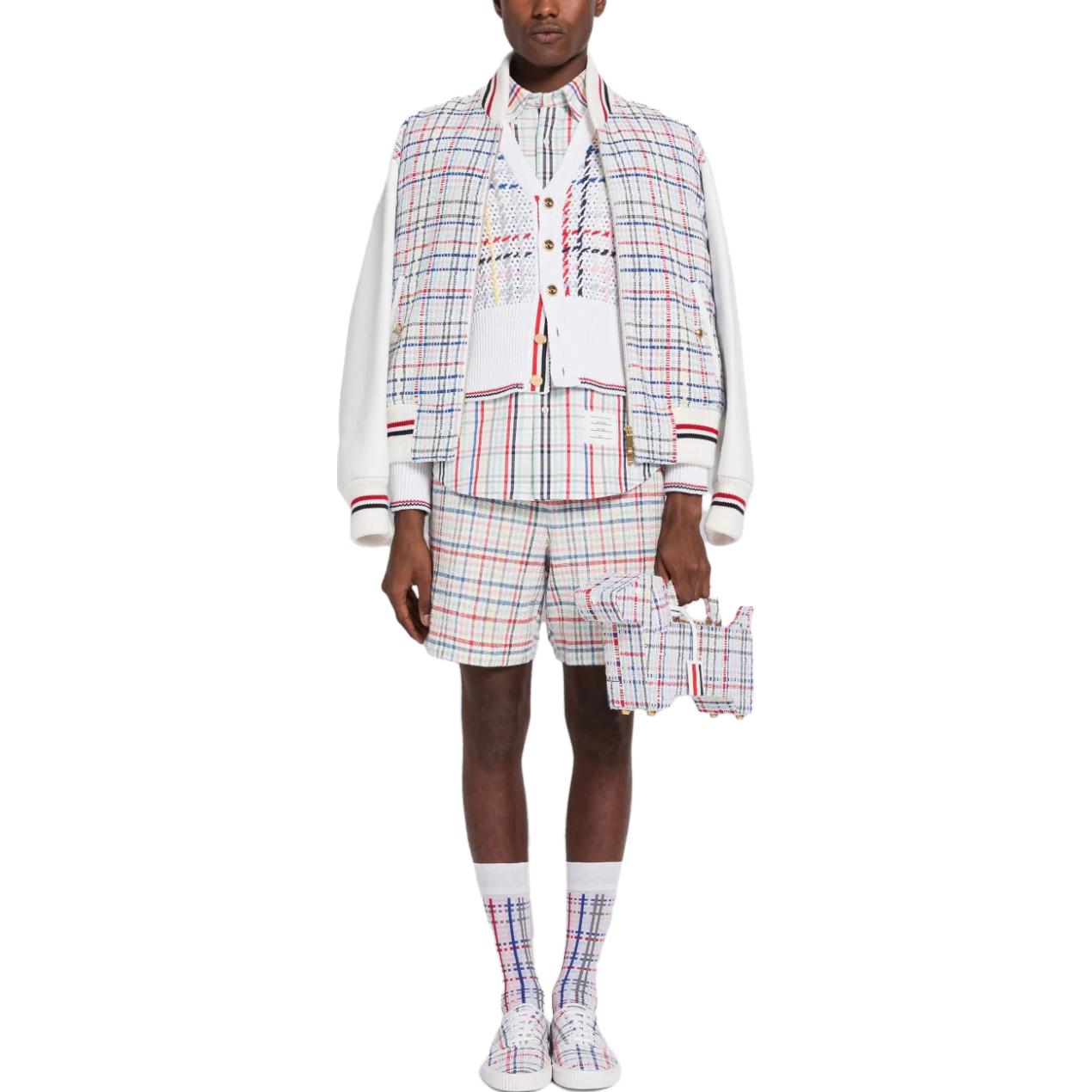 Lookbook THOM BROWNE SS23 Jaket Rajut Zip Kotak-Kotak Multicolor MJO198X-F0259-996