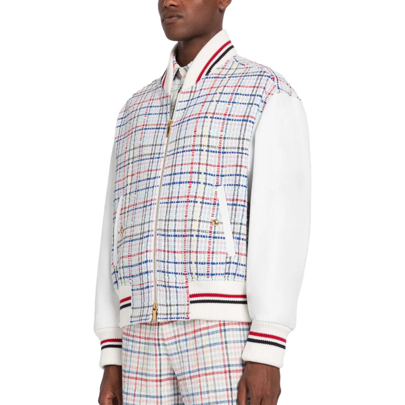 Purchase THOM BROWNE SS23 Jaket Rajut Zip Kotak-Kotak Multicolor MJO198X-F0259-996