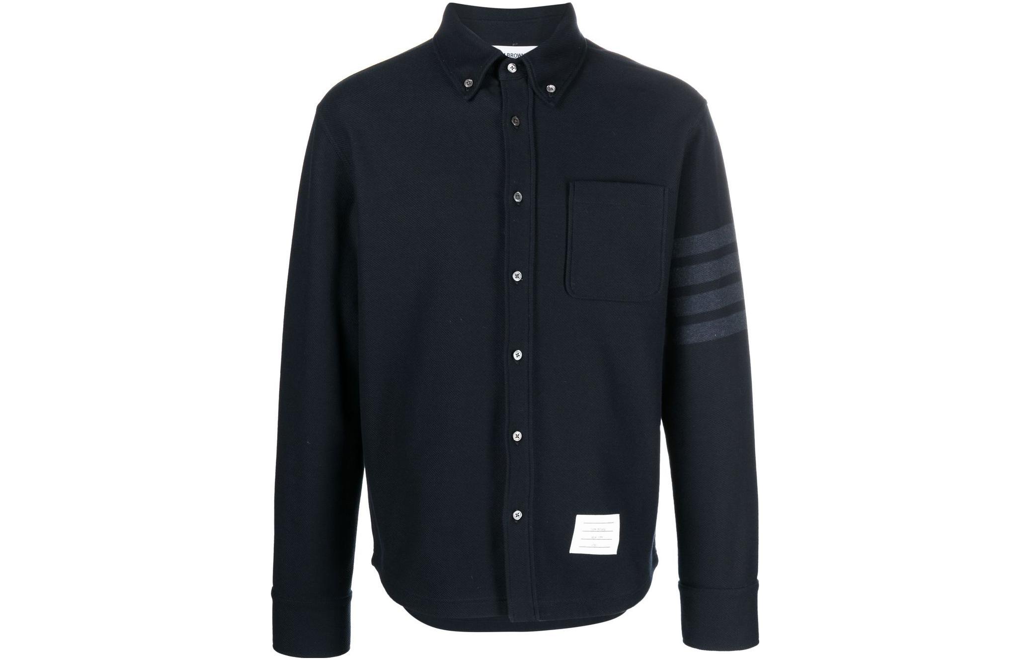 Order トム・ブラウン SS23 ネイビー 4本ストライプ シングルブレストシャツ MJT361A-06772-415