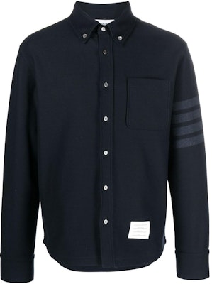 トム・ブラウン SS23 ネイビー 4本ストライプ シングルブレストシャツ MJT361A-06772-415 Order トム・ブラウン SS23 ネイビー 4本ストライプ シングルブレストシャツ MJT361A-06772-415