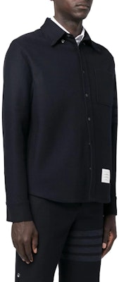 トム・ブラウン SS23 ネイビー 4本ストライプ シングルブレストシャツ MJT361A-06772-415 Purchase トム・ブラウン SS23 ネイビー 4本ストライプ シングルブレストシャツ MJT361A-06772-415