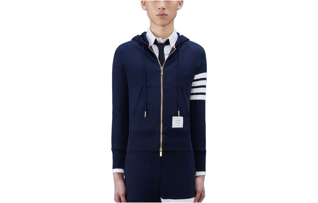 THOM BROWNE SS23  Navy Blue Casual Striped Zip Jacket. MJT022H00535461CO