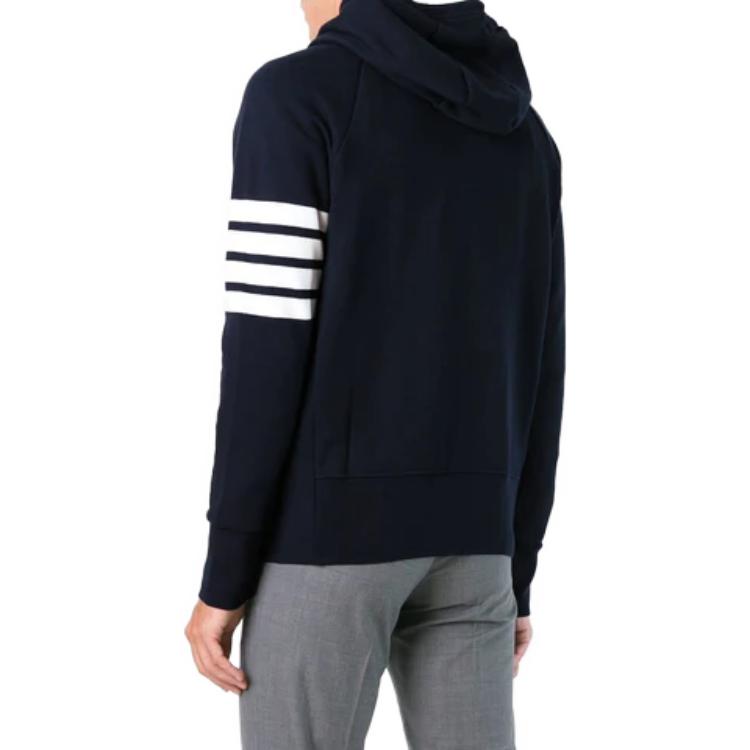Shop THOM BROWNE SS23  Navy Blue Casual Striped Zip Jacket. MJT022H00535461CO