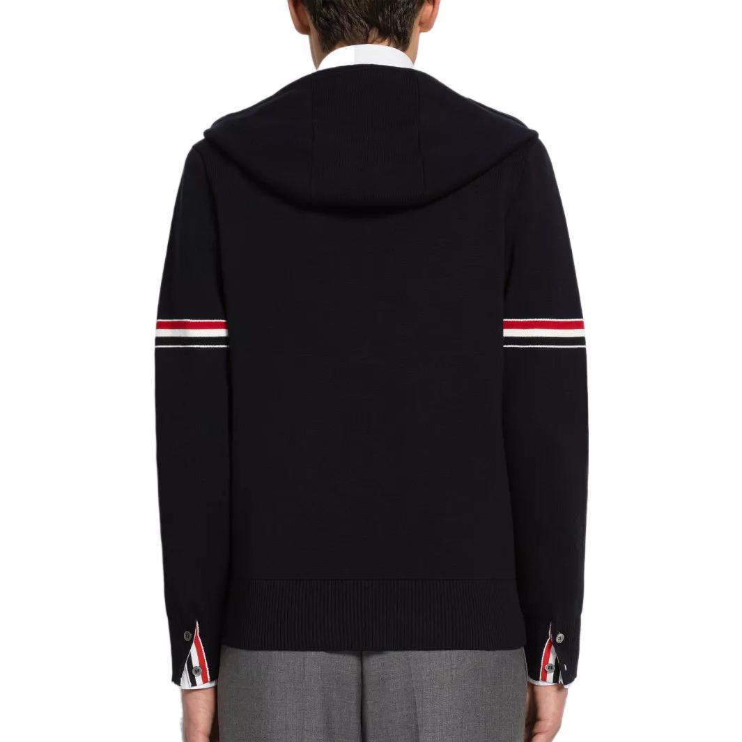 Shop 汤姆布郎 SS23 海军蓝针织棉连帽开衫带臂带装饰 MKT008A-Y3007-415