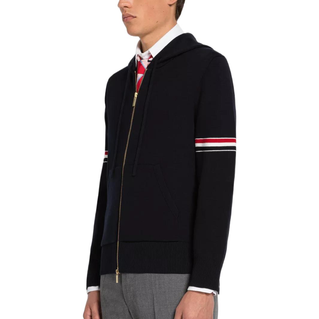 Purchase 汤姆布郎 SS23 海军蓝针织棉连帽开衫带臂带装饰 MKT008A-Y3007-415