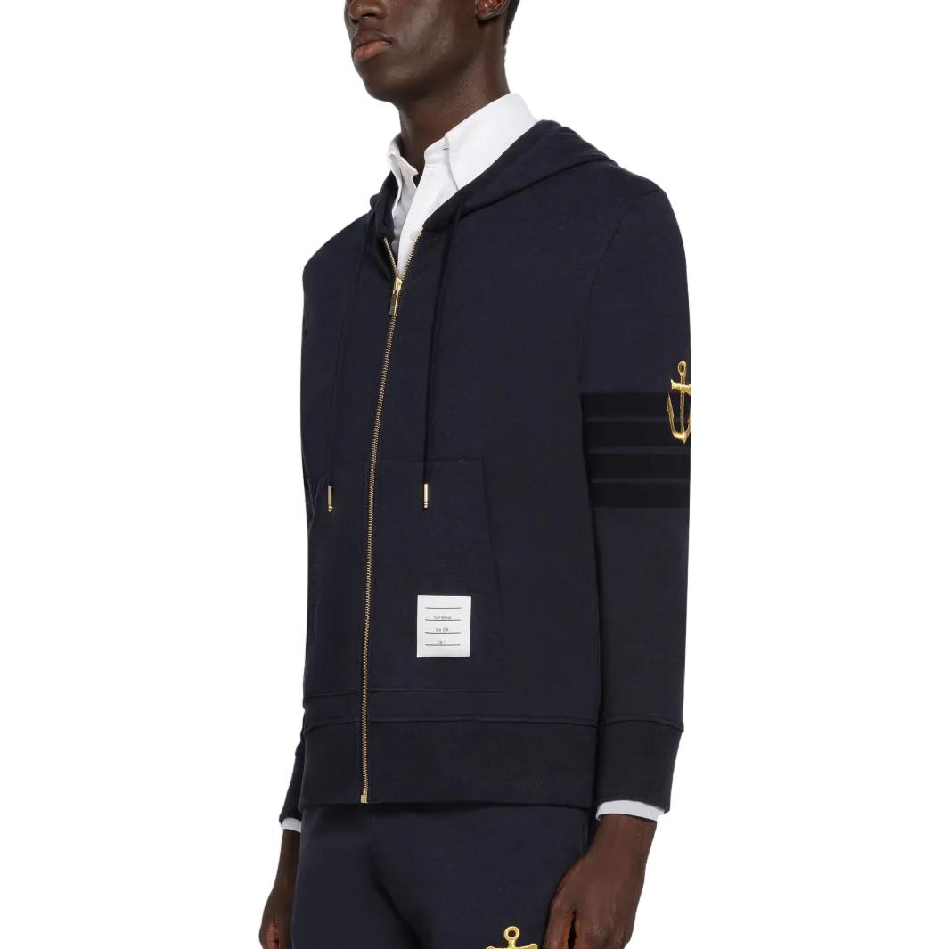 Purchase 톰 브라운 SS23 네이비 집업 후디 클래식 4-스트라이프 디자인. MJT375E-J0010-415