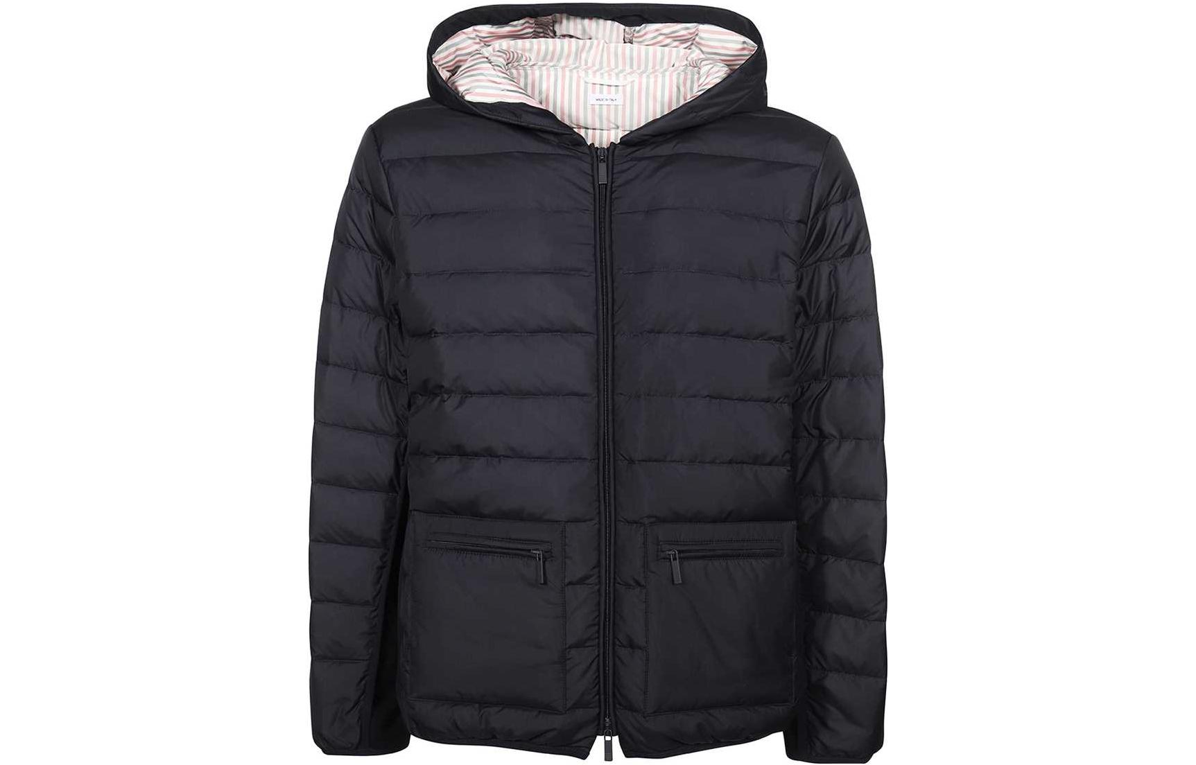 THOM BROWNE SS23  Navy Zip-Up Jacket with Sleeve Striped Details MJD105X-F0241-415