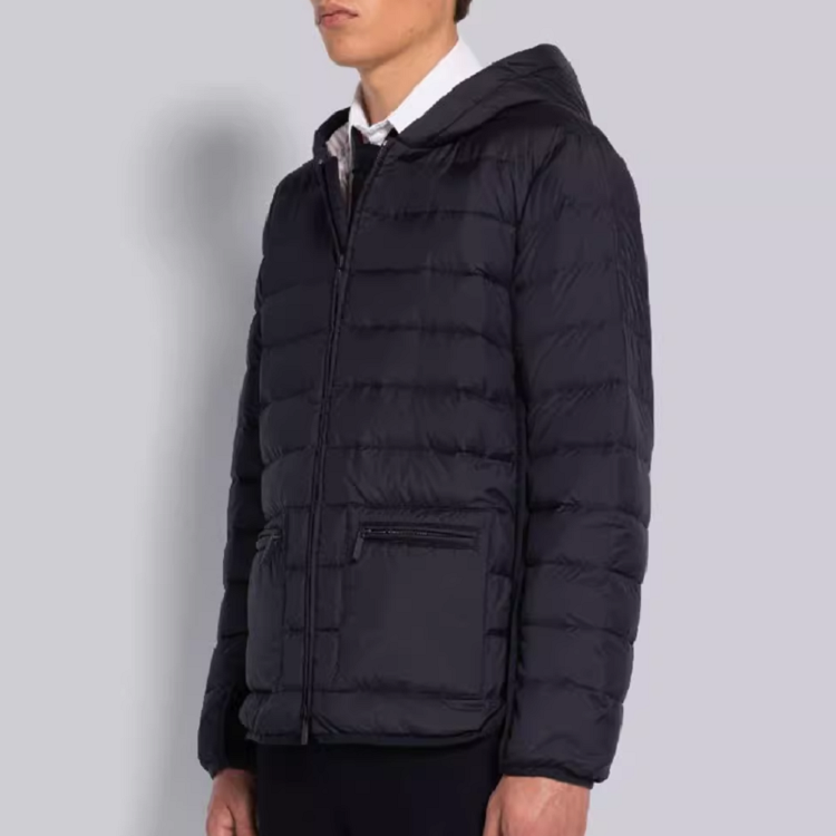 Details for THOM BROWNE SS23  Navy Zip-Up Jacket with Sleeve Striped Details MJD105X-F0241-415