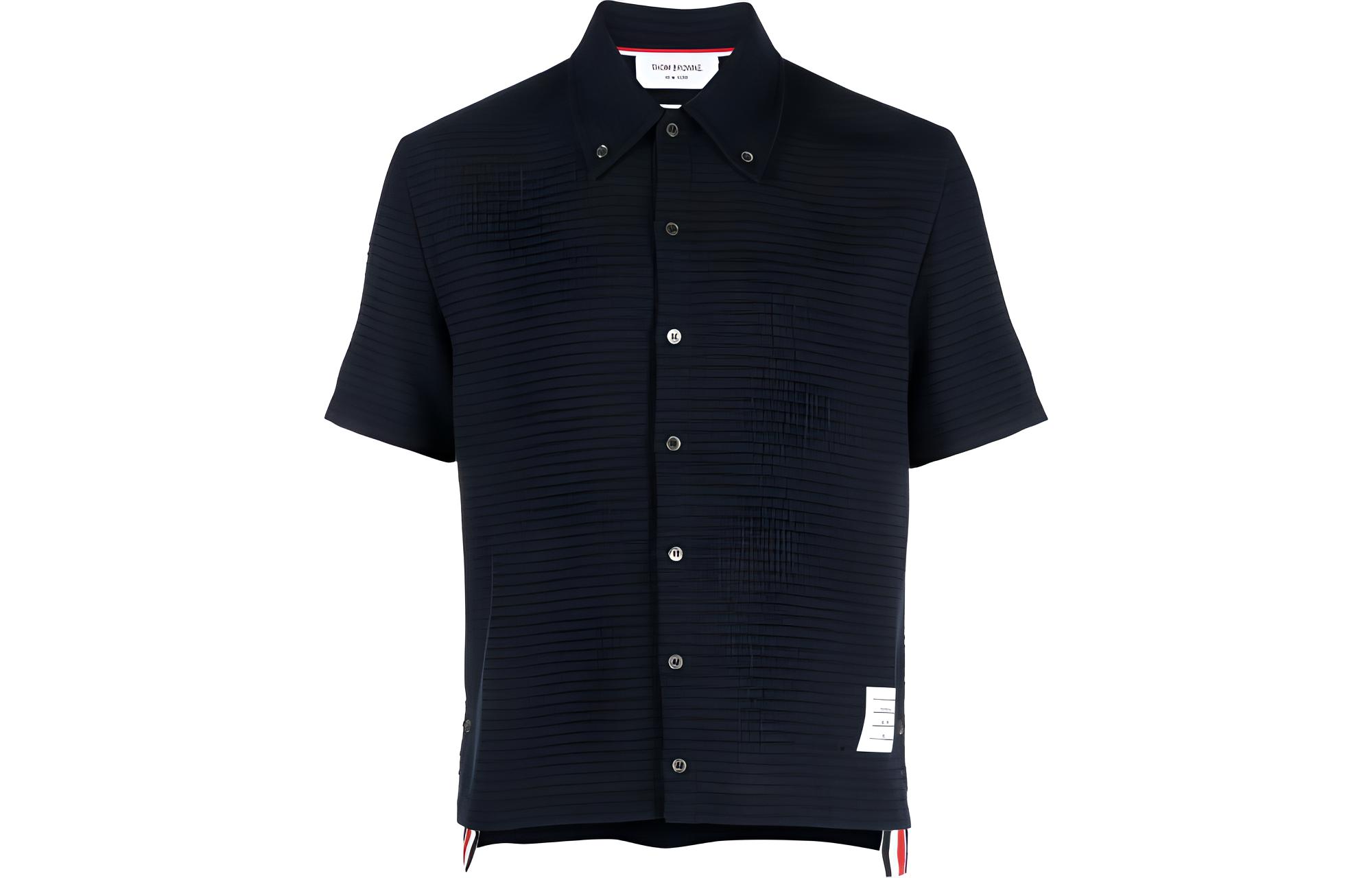 THOM BROWNE SS23  Short-Sleeve Navy Shirt Summer Back-to-School Edition. MJS213A-F0302-415