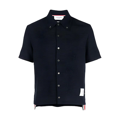 THOM BROWNE SS23 Short-Sleeve Navy Shirt Summer Back-to-School Edition. MJS213A-F0302-415