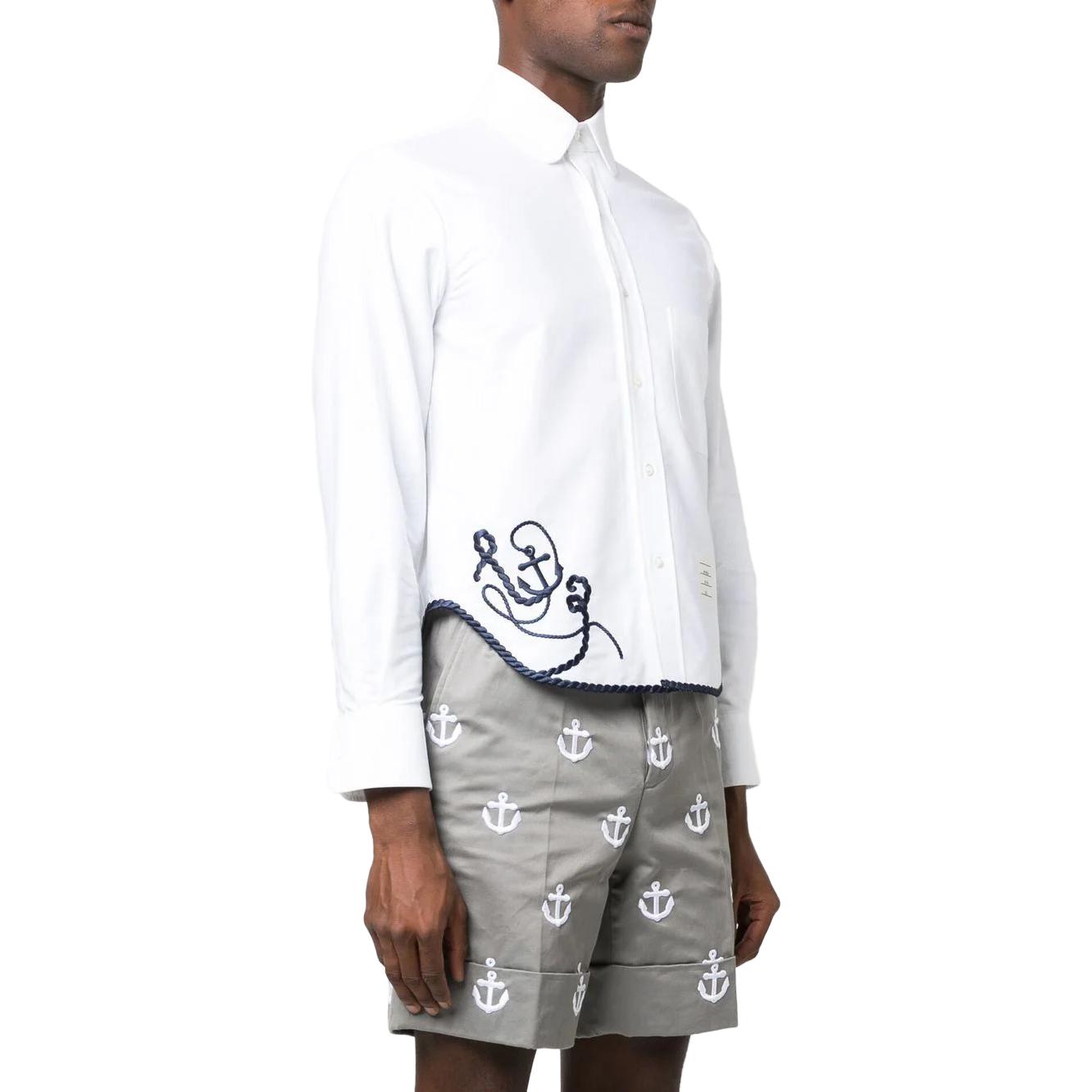 Shop THOM BROWNE SS23 單排扣襯衫 白色 MWL379E-E0408-100