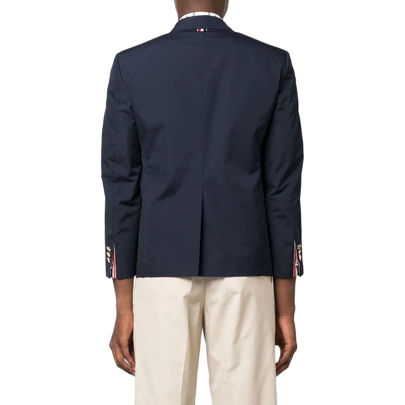 Shop THOM BROWNE SS23 單排扣V領西裝外套 深藍色 MJC328E-04502-415