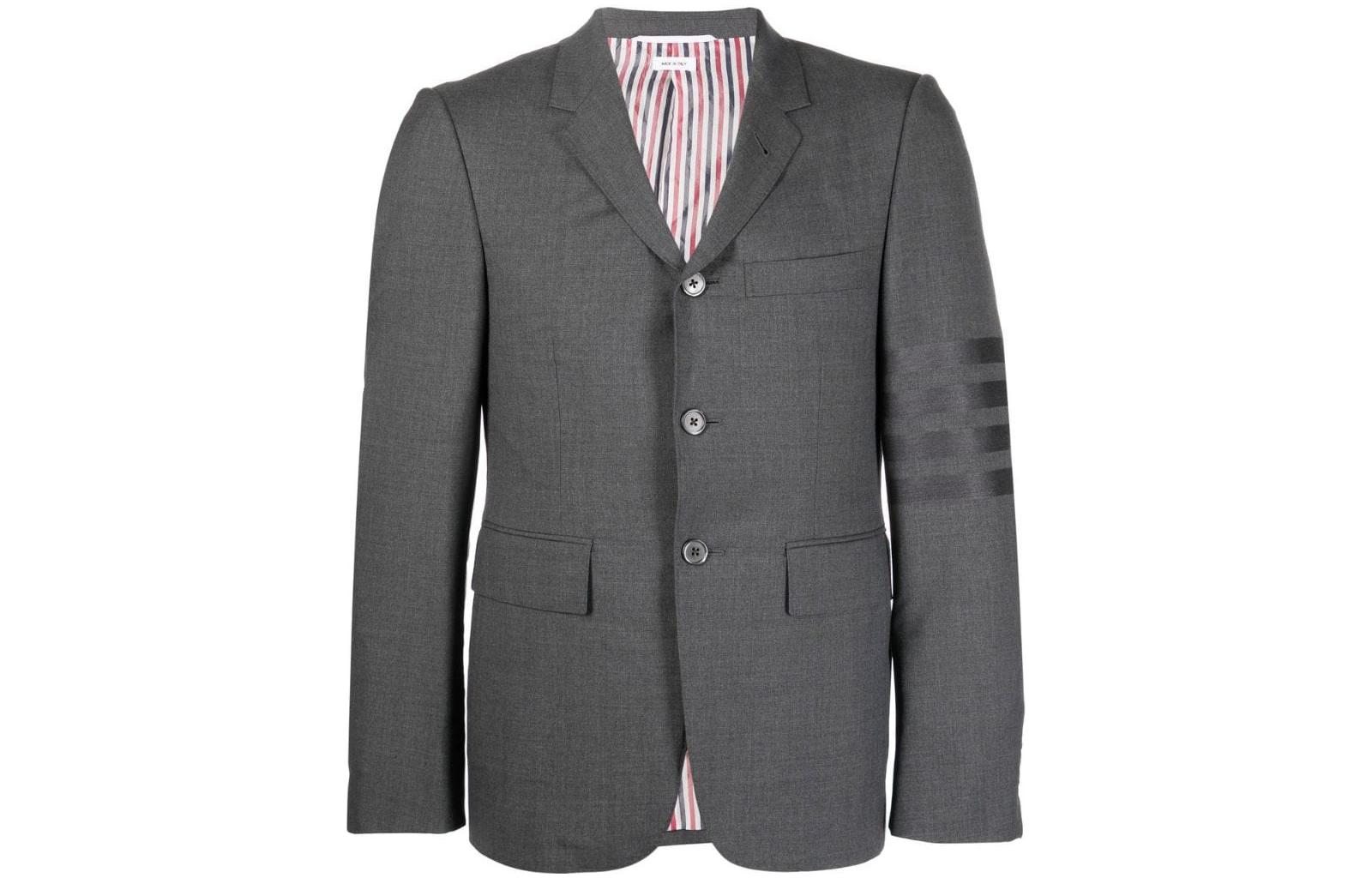 Order Thom Browne SS23  Single-Breasted Wool Suit Gray with Four-Bar Stripe Details MJC001A-06146-025