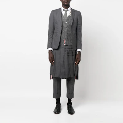 Thom Browne SS23 Single-Breasted Wool Suit Gray with Four-Bar Stripe Details MJC001A-06146-025 Lookbook Thom Browne SS23 Single-Breasted Wool Suit Gray with Four-Bar Stripe Details MJC001A-06146-025