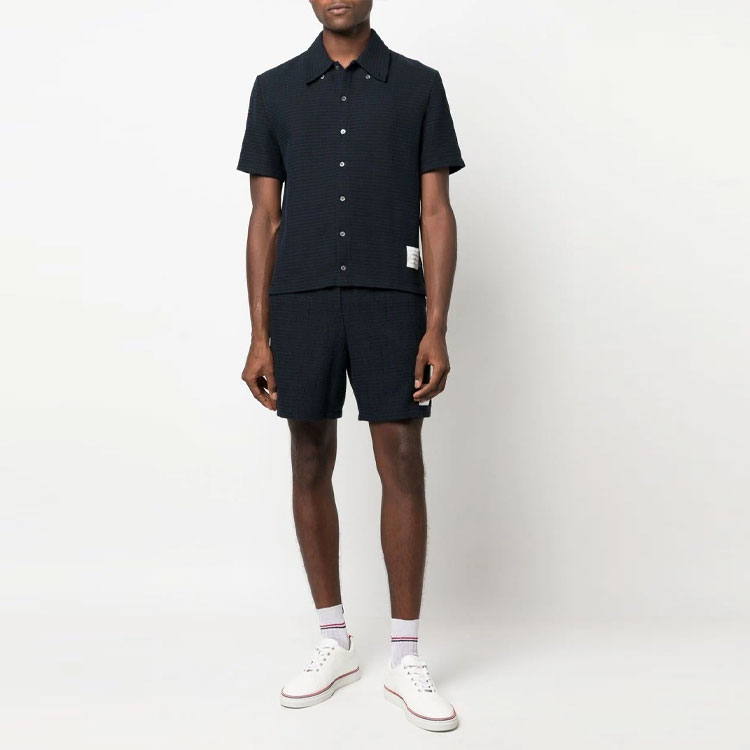 THOM BROWNE SS23  Solid Drawstring Straight Casual Shorts Blue MJQ168A-F0302-415 圖 3