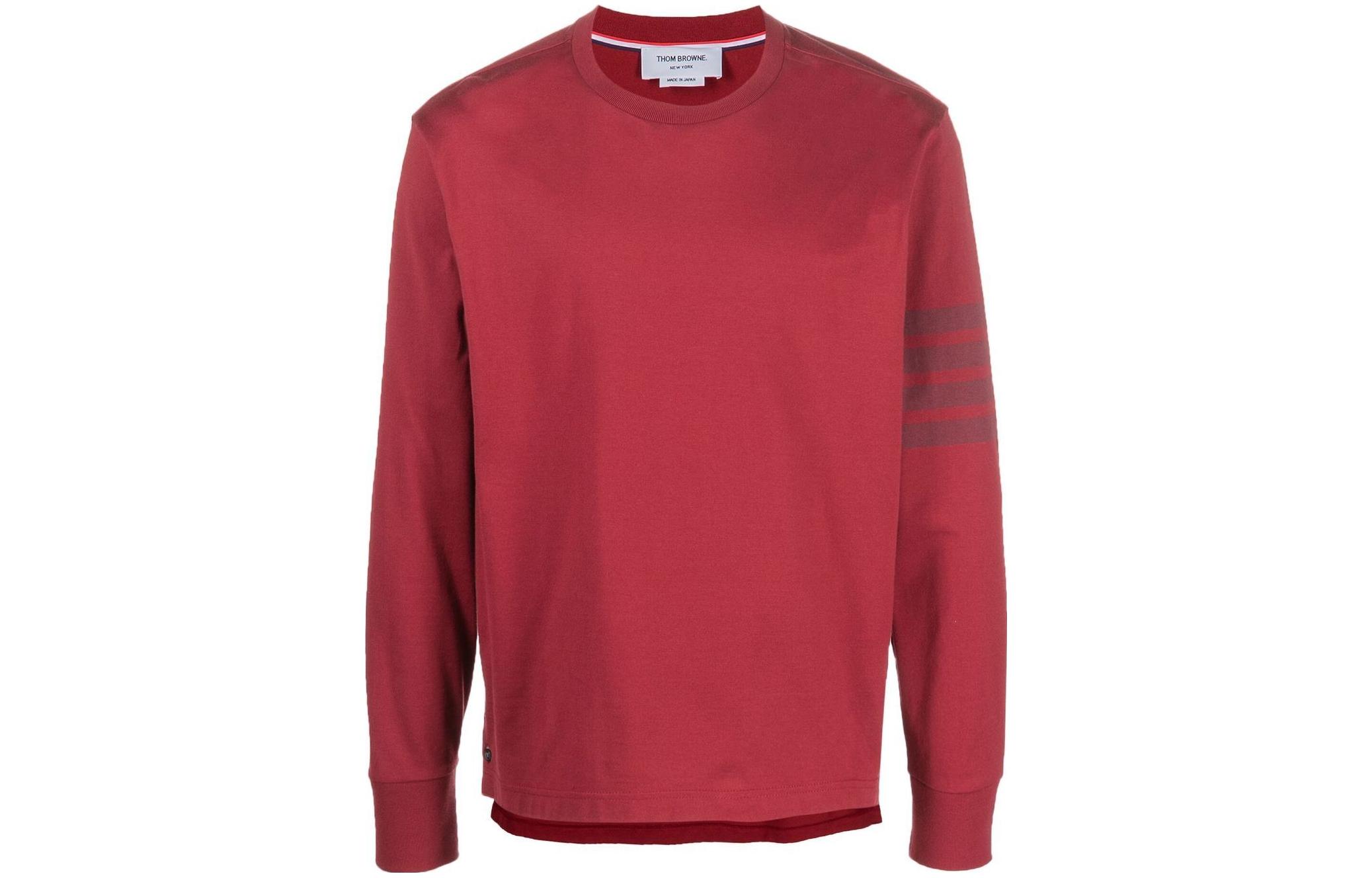 THOM BROWNE SS23  Solid Four-Bar Stripe Long Sleeve Tee Dark Red MJS117A-J0044-601