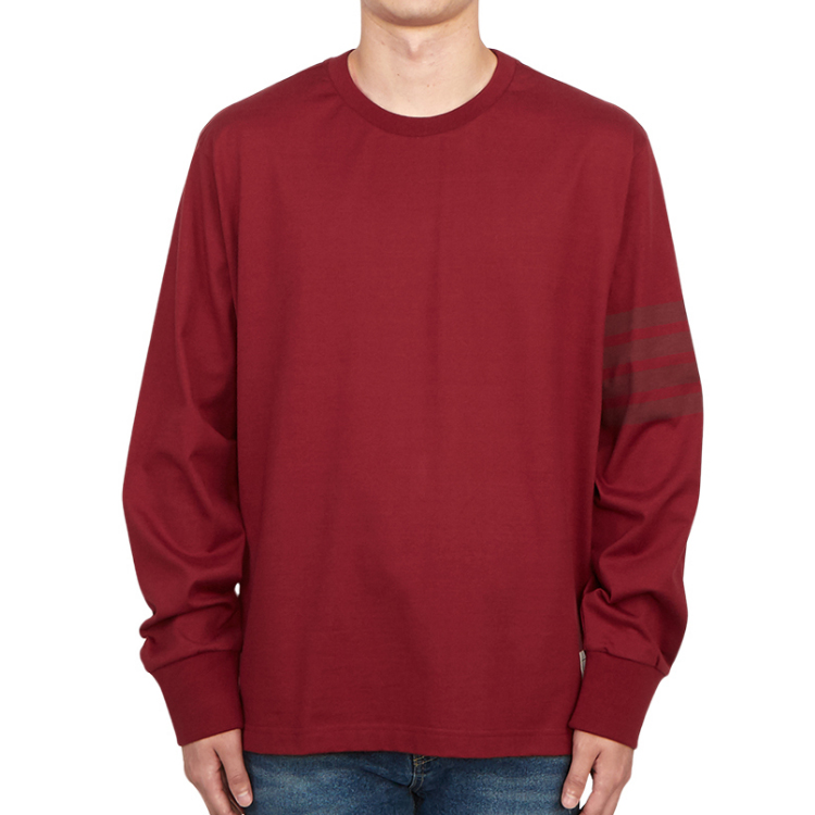 Details for THOM BROWNE SS23 Solid Four-Bar Stripe Lengan Panjang Merah Tua MJS117A-J0044-601