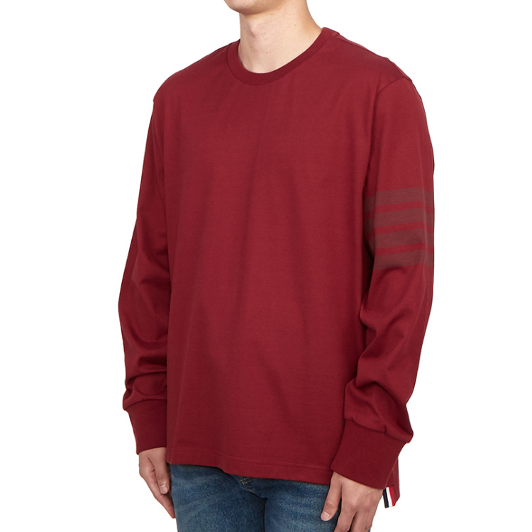 Sizing THOM BROWNE SS23 Solid Four-Bar Stripe Lengan Panjang Merah Tua MJS117A-J0044-601