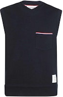 THOM BROWNE SS23 Solid V-Neck Knit Sleeveless Vest Navy Blue. MJV004A-J0029-415 THOM BROWNE SS23 Solid V-Neck Knit Sleeveless Vest Navy Blue. MJV004A-J0029-415