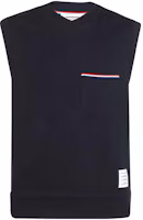 Order THOM BROWNE SS23 Solid V-Neck Knit Sleeveless Vest Navy Blue. MJV004A-J0029-415