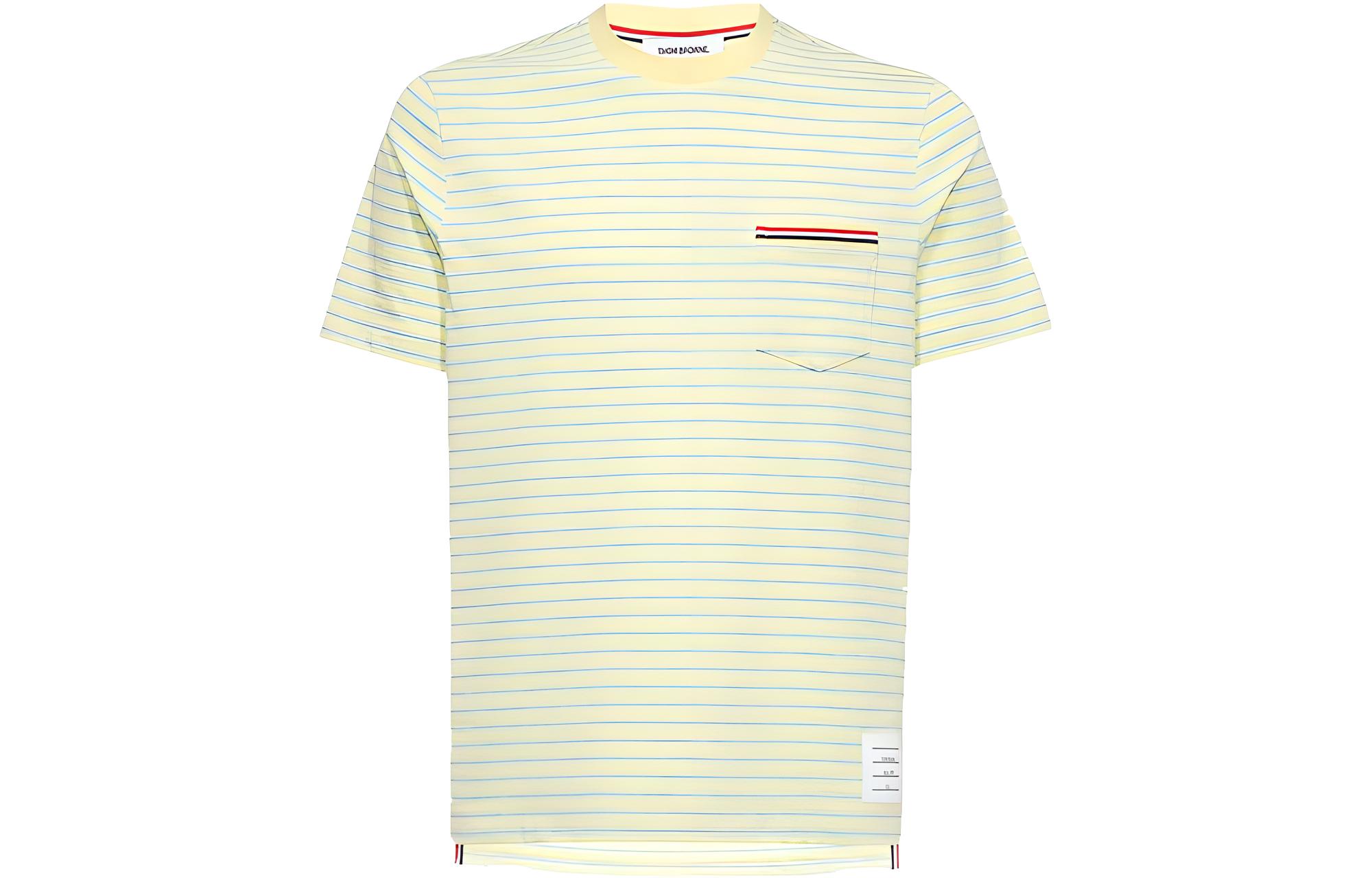 THOM BROWNE SS23  Striped Crewneck Short Sleeve T-Shirt Light Yellow MJS205A-J0053-308