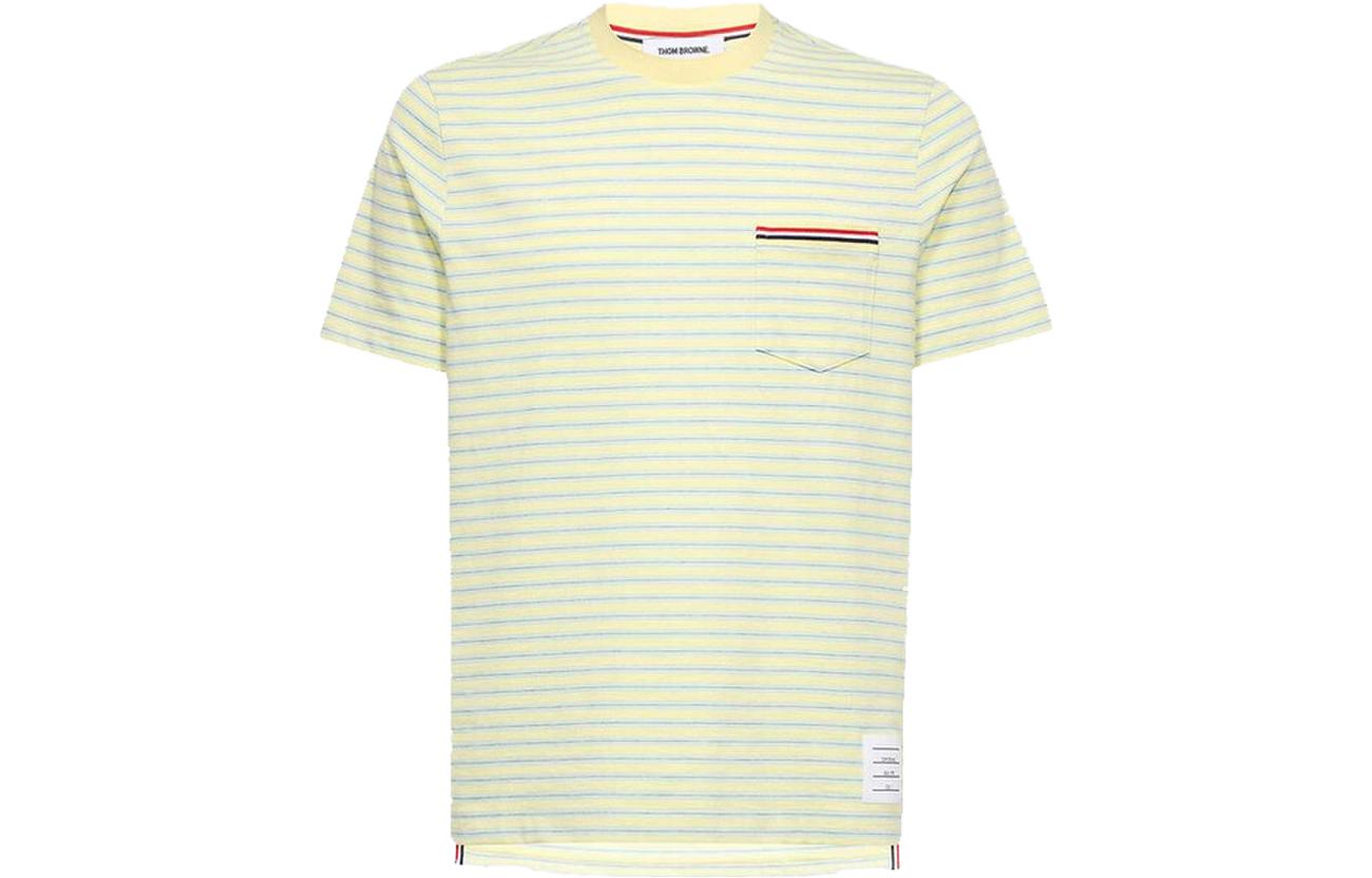Order Camiseta Thom Browne SS23 Amarilla Claro a Rayas Cuello Redondo Manga Corta MJS205A-J0053-308
