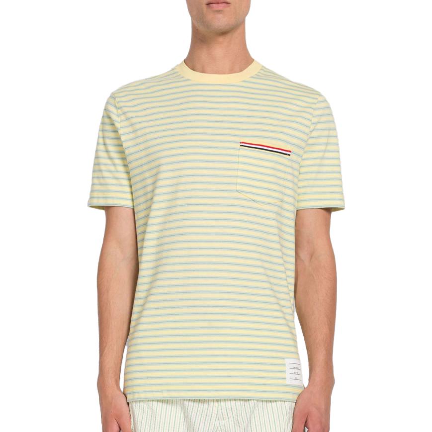 Details for Camiseta Thom Browne SS23 Amarilla Claro a Rayas Cuello Redondo Manga Corta MJS205A-J0053-308