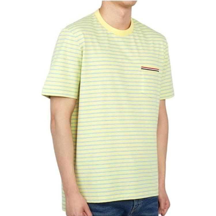 Sizing Camiseta Thom Browne SS23 Amarilla Claro a Rayas Cuello Redondo Manga Corta MJS205A-J0053-308
