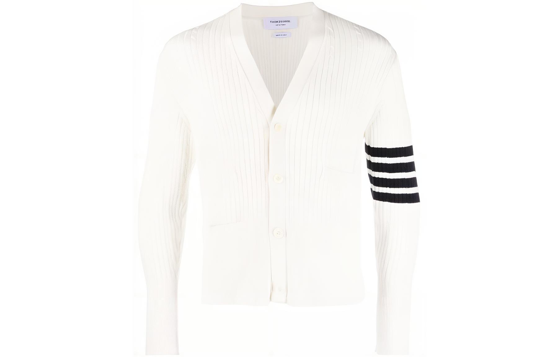 THOM BROWNE SS23  White 4-Bar Knit Cardigan MKC472A-Y3014-100