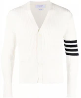 THOM BROWNE SS23 White 4-Bar Knit Cardigan MKC472A-Y3014-100 THOM BROWNE SS23 White 4-Bar Knit Cardigan MKC472A-Y3014-100